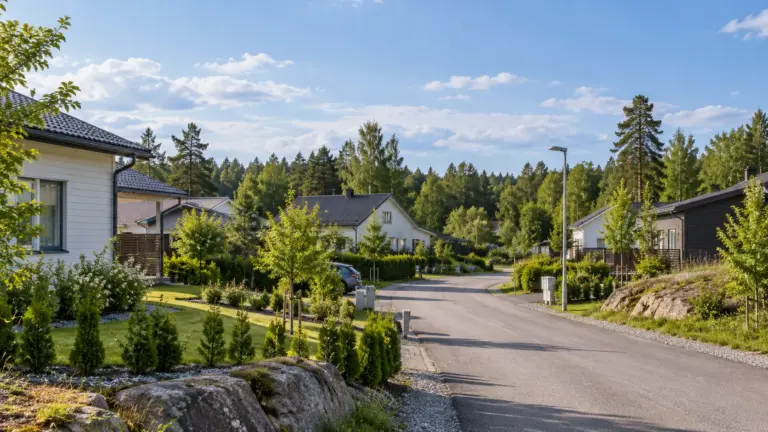 Suomalainen pientaloalue ja rauhallinen asuntokatu
